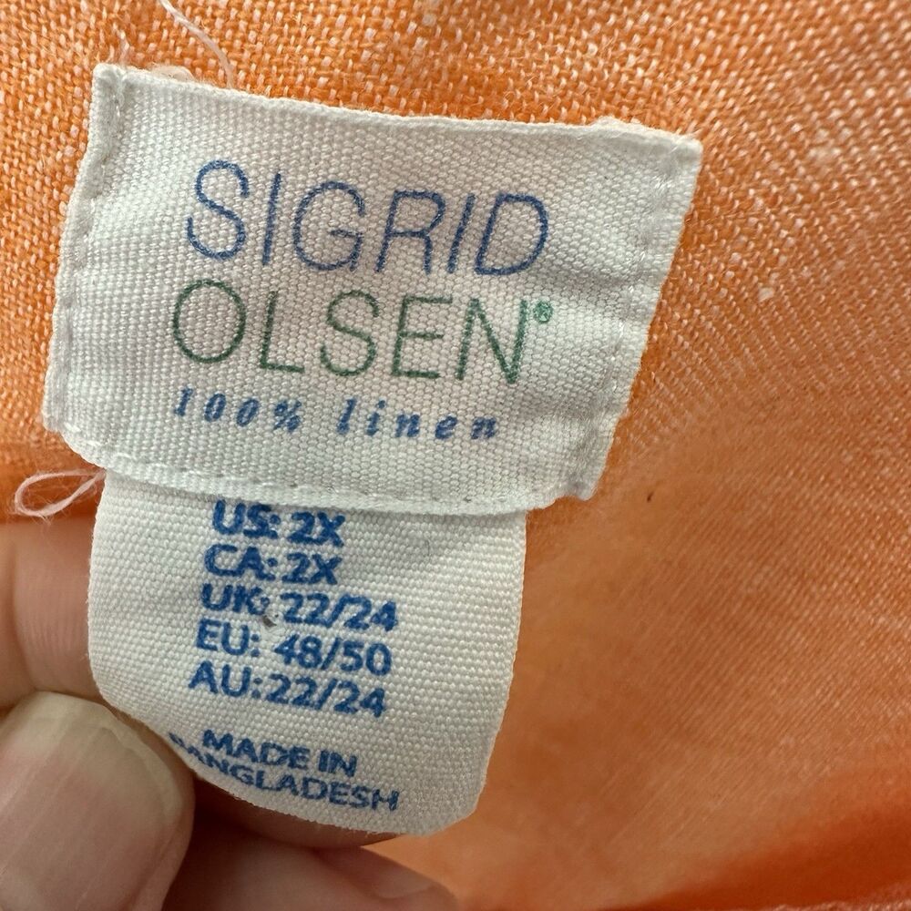 Sigrid Olsen Linen Top Blouse 2X Orange Button Up Roll Tab Sleeve Lagen Resort - Picture 2 of 5